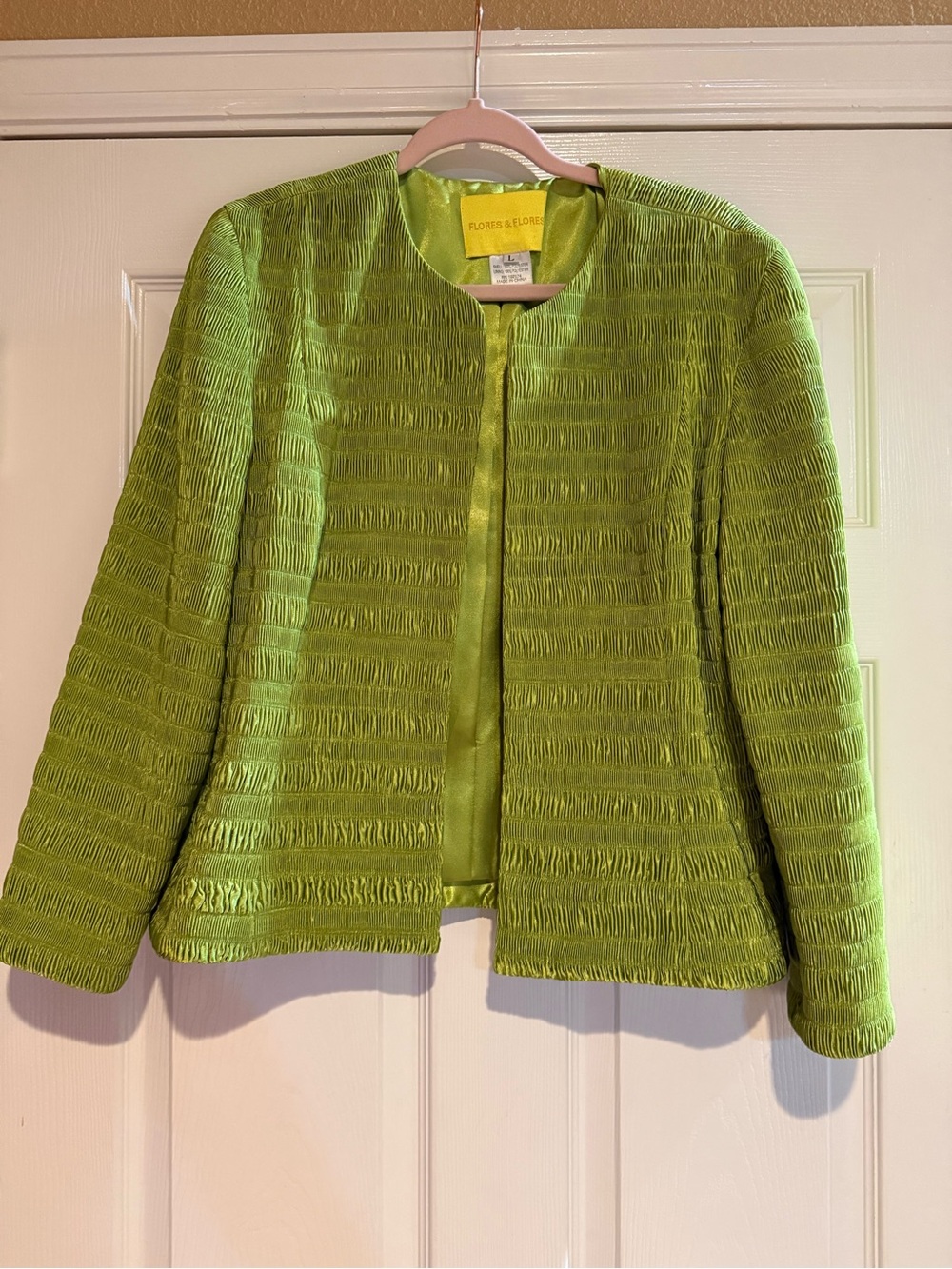 Flores & Flores Women's Lime Green Textured Collarless Jacket Size Large